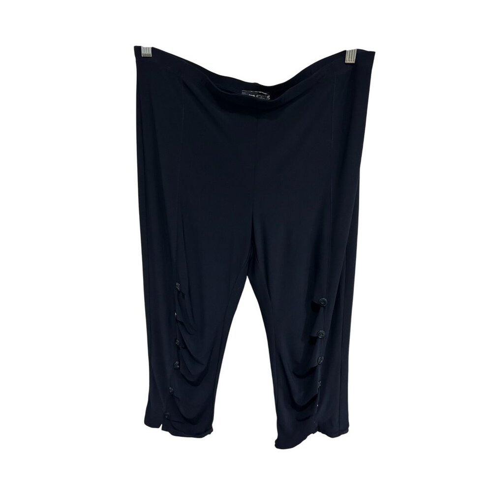 Modes Crystal Womens Black Button Accents Ruched Hem Capri Pants Pedal Pusher